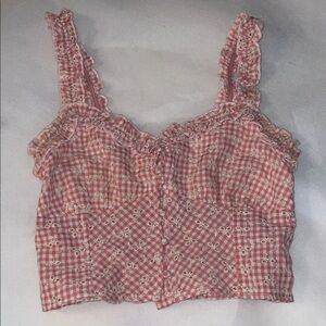 Ruffle Trim Pink Gingham Crop Top